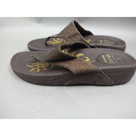 Skechers Tone-Ups Flip Flop Sandals w/Brown Sequins Women's 9 Shoes Sparkly - Picture 3 of 8